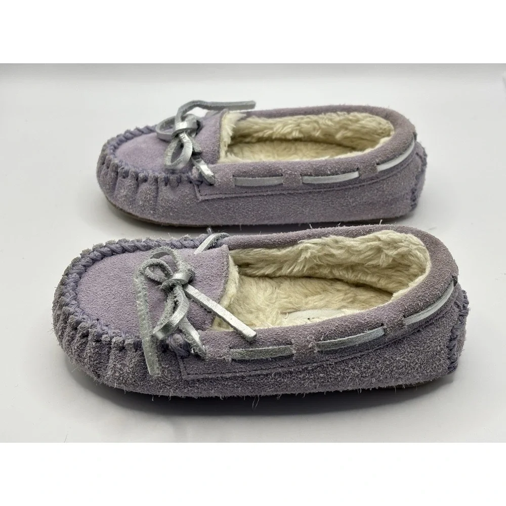 MINNETONKA Moccasins Cassie Shoes Girls Lined Flats Slippers Suede-9T Purple